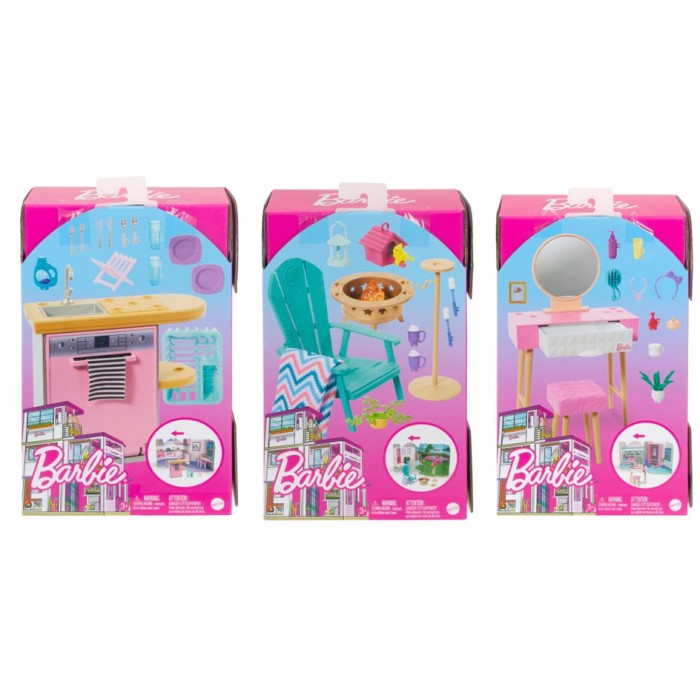 Barbie Έπιπλο Σετ Παιχνιδιού - 3 Σχέδια (HJV32) Κούκλες Μόδας